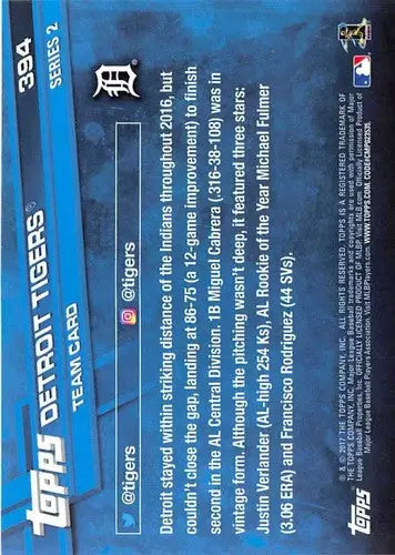 Baseball card back showing original gloss for 2017 Topps #394 Simply Sandoval Detroit Tigers