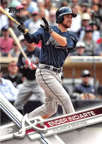 Baseball player swinging bat featuring 2017 Topps Ender Inciarte NM-MT Braves card