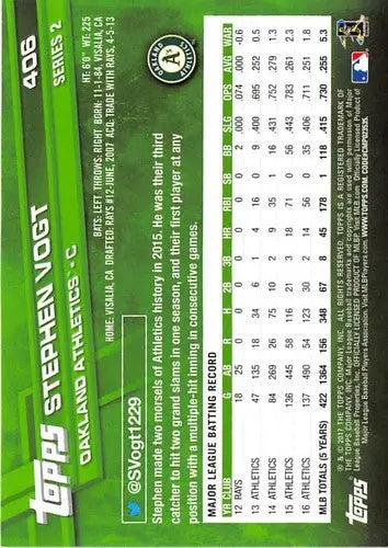2017 Topps #406 Stephen Vogt NM-MT Athletics ID:5430 - Baseball Card Single
