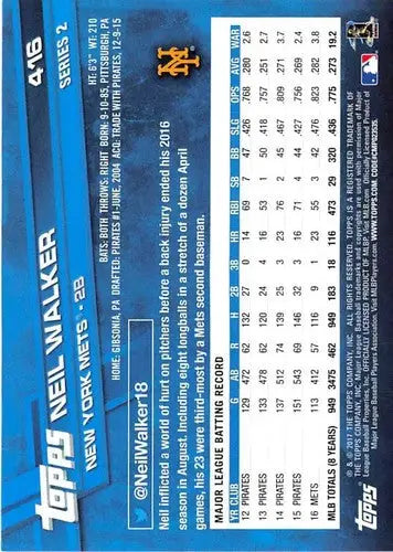 2017 Topps #416 Neil Walker NM-MT Mets ID:4884 - Baseball Card Single