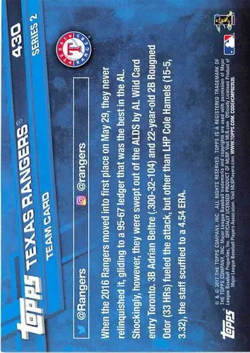 2017 Topps #430 Texas Rangers NM-MT Rangers - Baseball Card Single