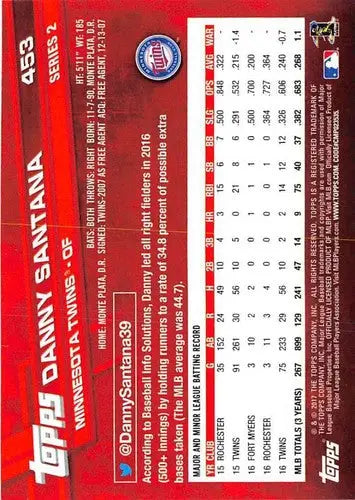 2017 Topps #453 Danny Santana NM-MT Twins ID:15773 - Baseball Card Single