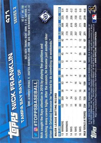 2017 Topps Nick Franklin baseball card back with original gloss NM-MT Rays ID 1689