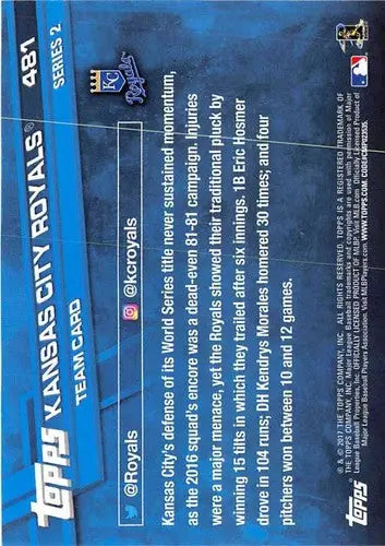 2017 Topps #481 Kansas City Royals NM-MT Royals ID:5435 - Baseball Card Single