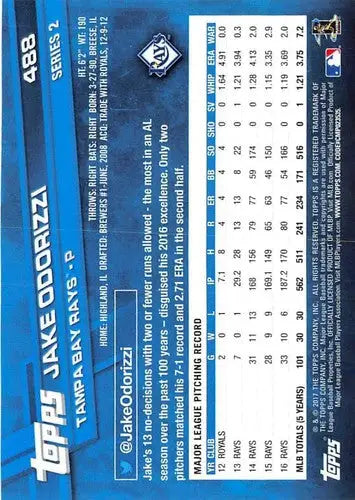 2017 Topps #488 Jake Odorizzi NM-MT Rays - Baseball Card Single