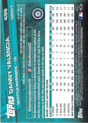 2017 Topps #499 Danny Valencia NM-MT Mariners - Baseball Card Single