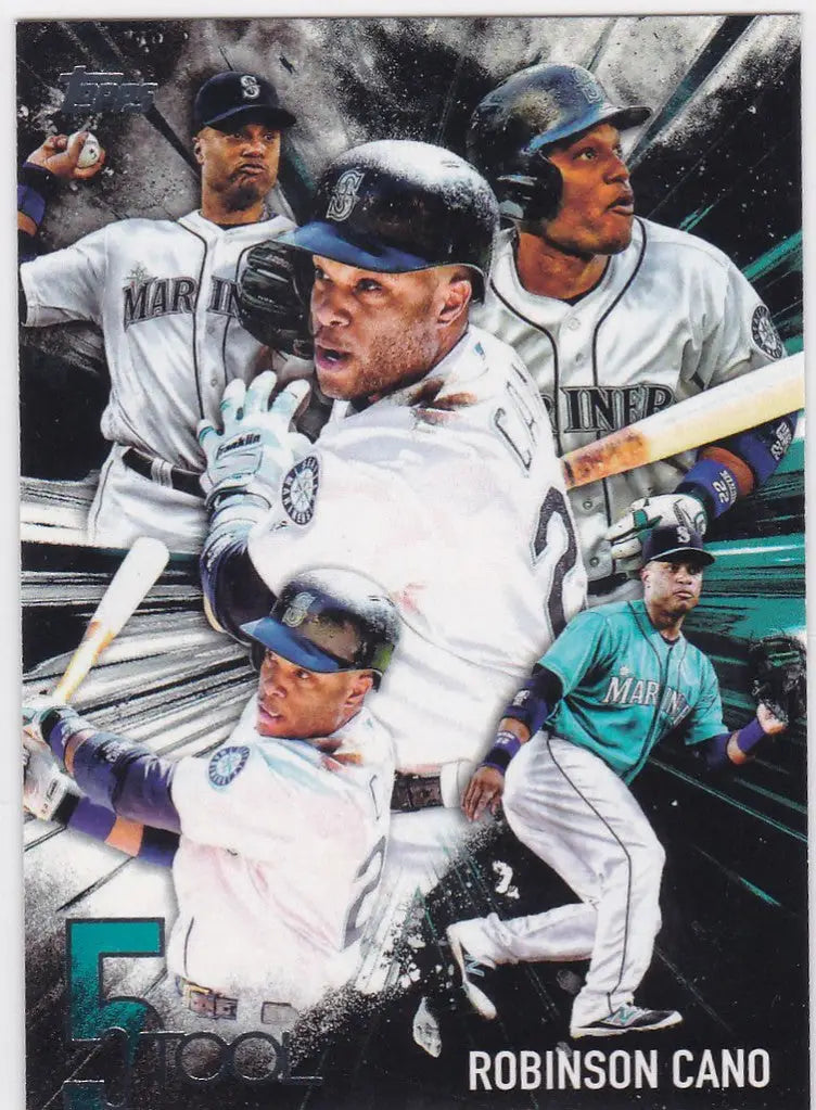 Robinson Cano Seattle Mariners card with action shots in 2017 Topps 5 Tool design