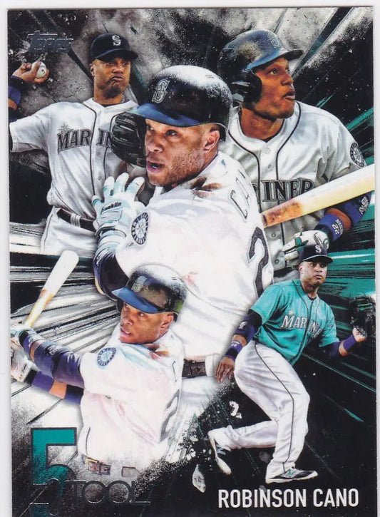 Robinson Cano Seattle Mariners card with action shots in 2017 Topps 5 Tool design
