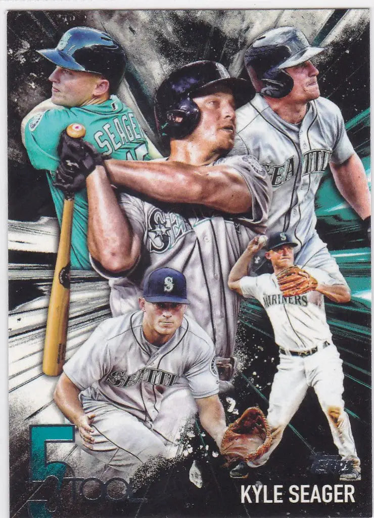 Baseball trading card of Kyle Seager showcasing action poses for Seattle Mariners