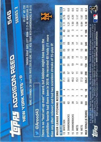 2017 Topps #546 Addison Reed NM-MT Mets - Baseball Card Single