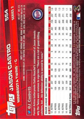 Original gloss 2017 Topps Jason Castro baseball card NM-MT Twins ID 1699