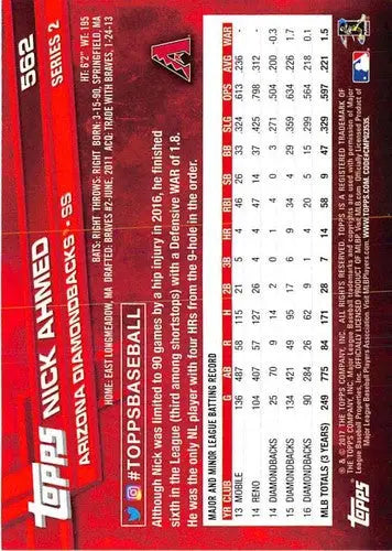 2017 Topps #562 Nick Ahmed NM-MT Diamondbacks - Baseball Card Single