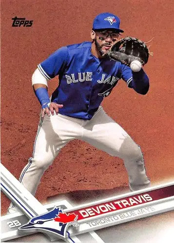 Original gloss baseball card of Devon Travis NM-MT from 2017 Topps #567 Blue Jays