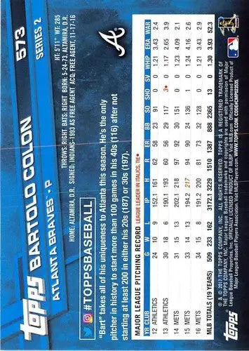 2017 Topps #573 Bartolo Colon NM-MT Braves - Baseball Card Single