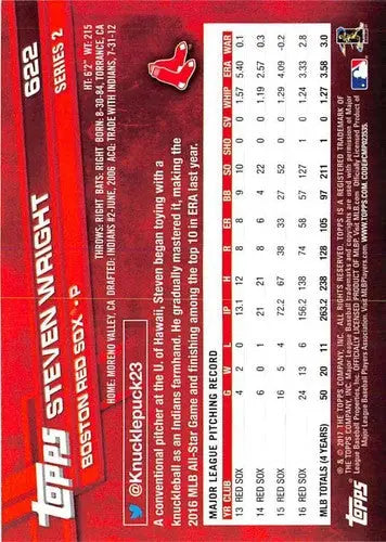 2017 Topps #622 Steven Wright NM-MT Red Sox - Baseball Card Single