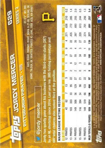 2017 Topps #629 Jordy Mercer NM-MT Pirates - Baseball Card Single