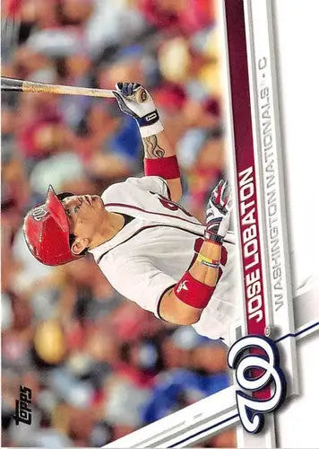 Original gloss baseball trading card of Jose Lobaton from 2017 Topps #651 Nationals