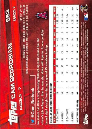 Original gloss Cam Bedrosian baseball card 2017 Topps NM-MT Angels ID 9114