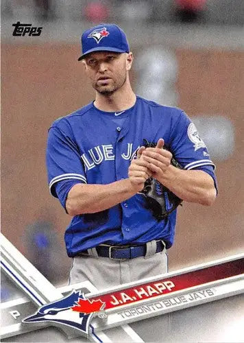 2017 Topps J.A. Happ baseball card with original gloss featuring Blue Jays player