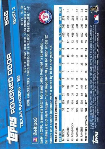 Baseball card back featuring Rougned Odor with original gloss and NM-MT quality