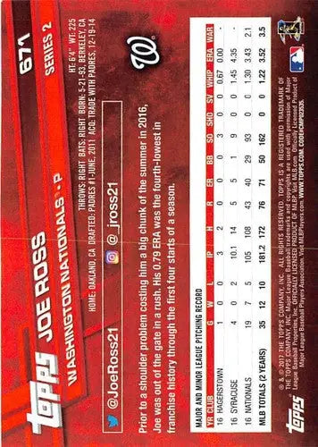 2017 Topps Joe Ross baseball card with original gloss, part of cards typically sell series