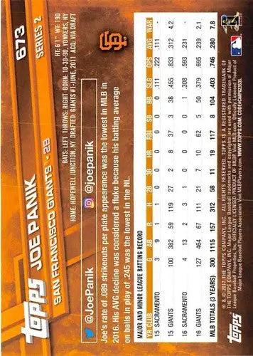 Joe Panik baseball card with original gloss, 2017 Topps NM-MT Giants ID 8909