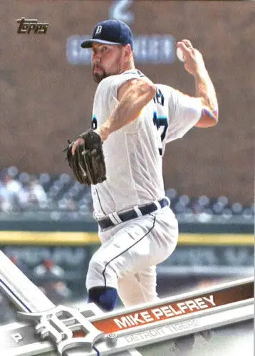 Original gloss baseball card featuring Mike Pelfrey from 2017 Topps #680 Tigers