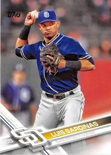 Original gloss baseball card featuring Luis Sardinas from 2017 Topps Padres series