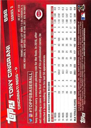 Original gloss Tony Cingrani baseball card 2017 Topps NM-MT Reds ID 10141
