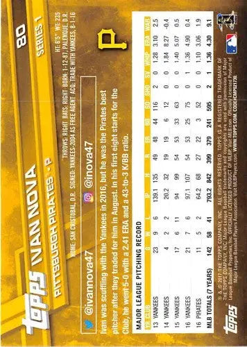 2017 Topps #80 Ivan Nova NM-MT Pirates ID:4335