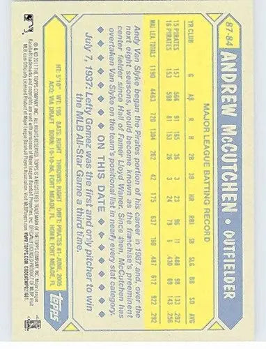Andrew McCutchen baseball card with original gloss from 2017 Topps, NM-MT condition