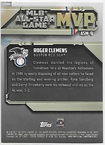 2017 Topps All Star MVPs #ASM-9 Roger Clemens NM-MT Red Sox - Baseball Card Single