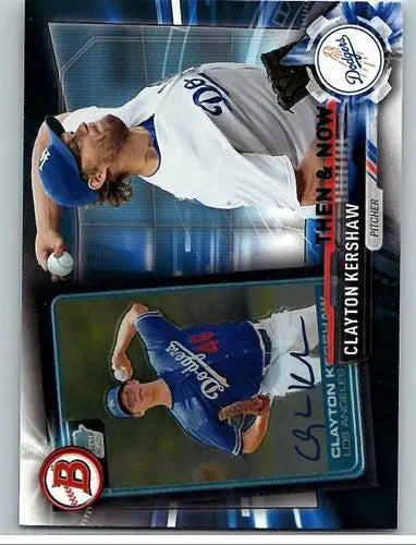 Clayton Kershaw baseball card from 2017 Topps Bowman Then and Now with original gloss