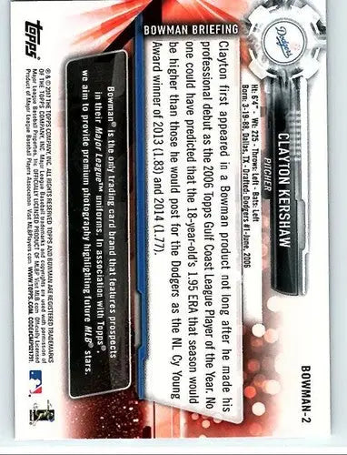 Clayton Kershaw baseball card from 2017 Topps Bowman Then and Now with original gloss