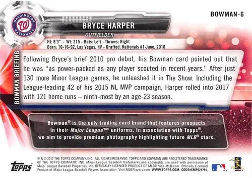 Bryce Harper baseball card from 2017 Topps Bowman Then and Now series with original gloss