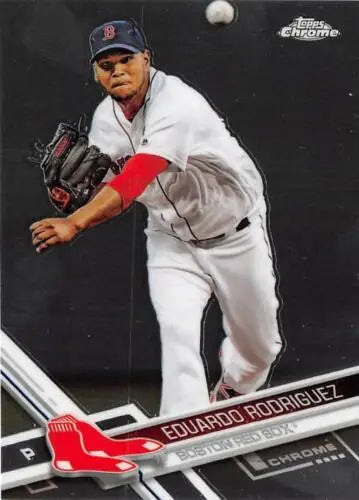 Baseball card of Eduardo Rodriguez from 2017 Topps Chrome NM-MT Red Sox original gloss
