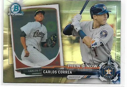 Carlos Correa baseball card from 2017 Topps Chrome Bowman Then and Now featuring original gloss