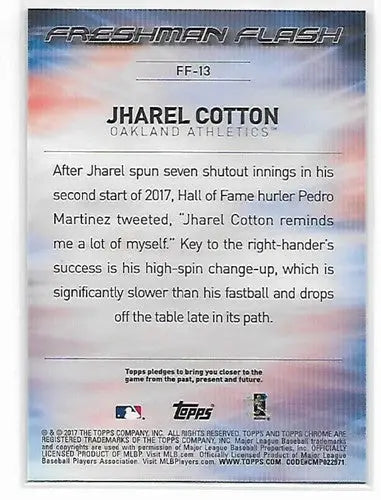 Jharel Cotton baseball card from Topps Chrome 2017 Freshman Flash series with original gloss