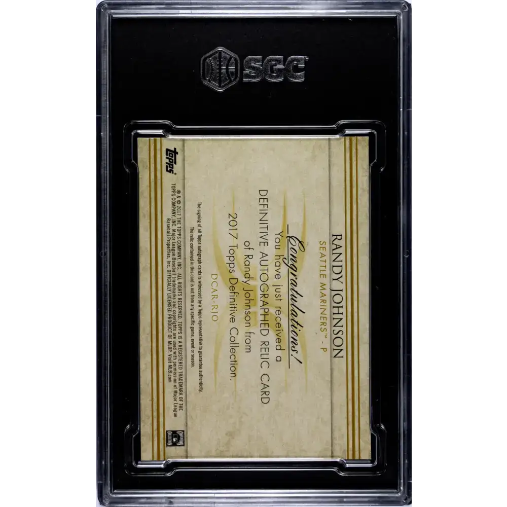 2017 Topps Definitive Relic #DCAR-RJO Randy Johnson SGC 9 MINT MEM Auto 12/15 Seattle Mariners Baseball Card - Baseball