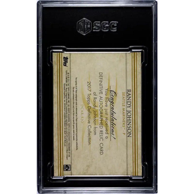 2017 Topps Definitive Relic #DCAR-RJO Randy Johnson SGC 9 MINT MEM Auto 12/15 Seattle Mariners Baseball Card - Baseball