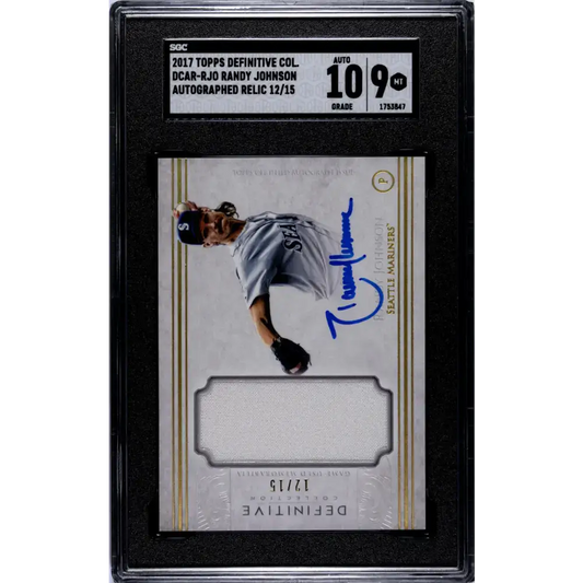 2017 Topps Definitive Relic #DCAR-RJO Randy Johnson SGC 9 MINT MEM Auto 12/15 Seattle Mariners Baseball Card - Baseball