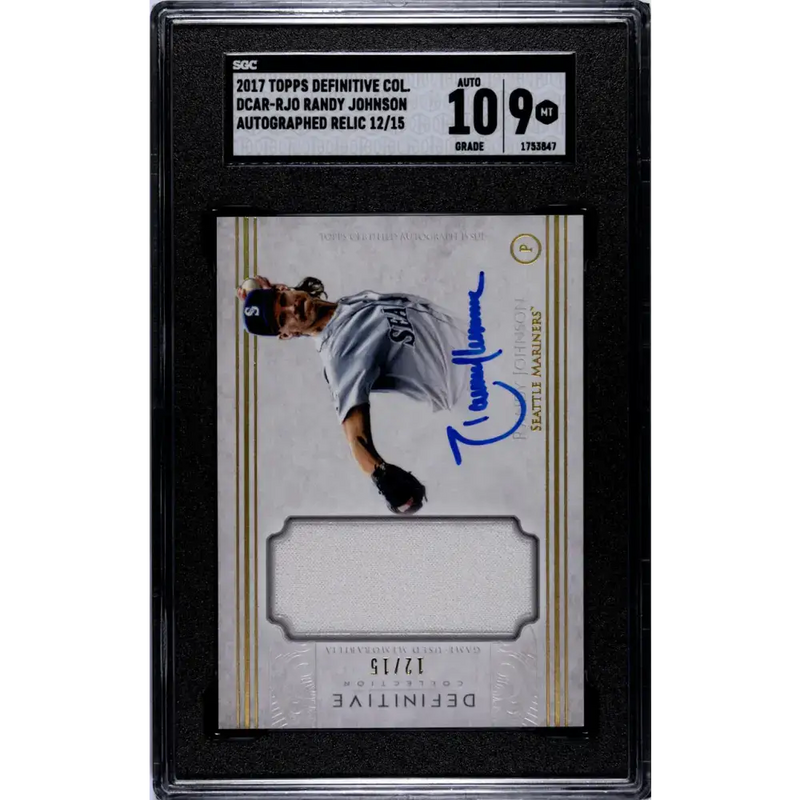 2017 Topps Definitive Relic #DCAR-RJO Randy Johnson SGC 9 MINT MEM Auto 12/15 Seattle Mariners Baseball Card - Baseball