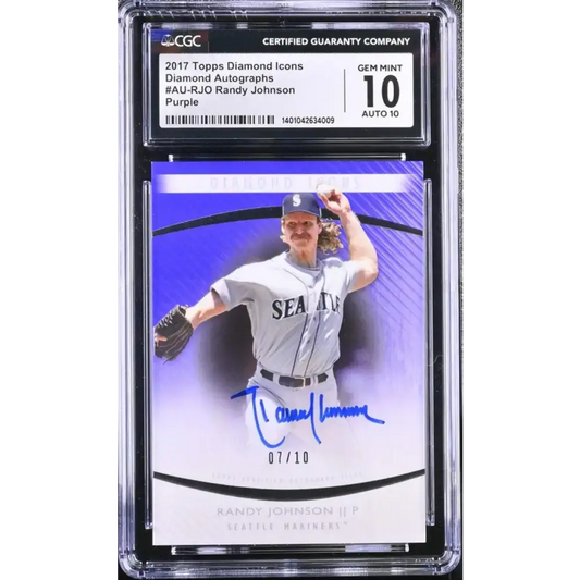 2017 Topps Diamond Icons Purple #AURJO Randy Johnson CGC 10 Gem Auto 7/10 Seattle Mariners Baseball Card - Baseball