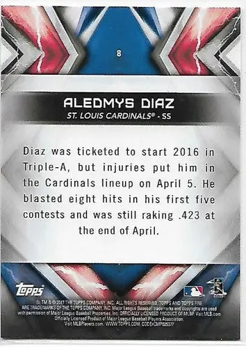 2017 Topps Fire Blue Chip #8 Aledmys Diaz NM-MT Cardinals ID:6529 - Baseball Card Single