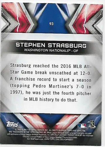 2017 Topps Fire Blue Chip #93 Stephen Strasburg NM-MT Nationals - Baseball Card Single