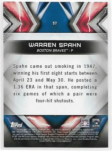 2017 Topps Fire Gold Mint #57 Warren Spahn NM-MT Bos Braves ID:3328 - Baseball Card Single