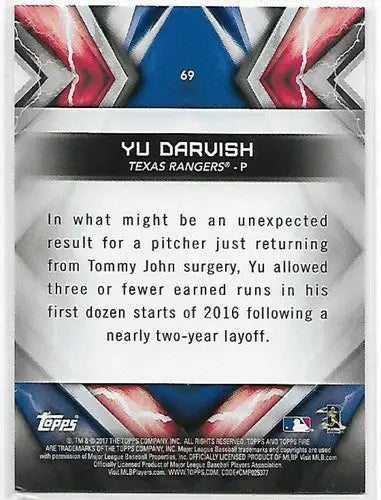 Baseball trading card Yu Darvish Gold Mint 2017 Topps Fire NM-MT Rangers