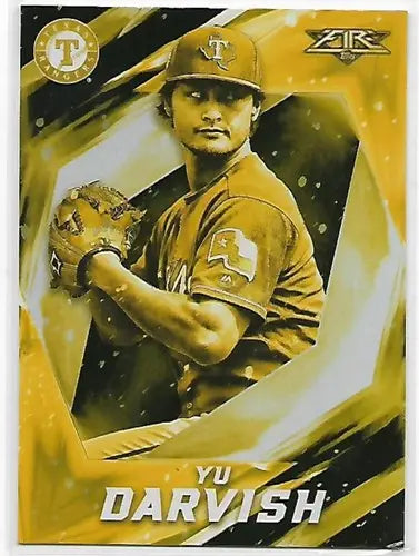 Gold-colored baseball trading card featuring Yu Darvish in original gloss and gold mint finish