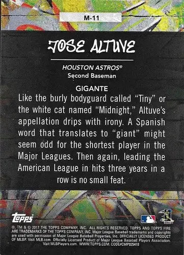 Original gloss baseball card back from 2017 Topps Fire Monikers Blue Chip Jose Altuve
