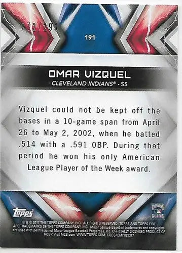 2017 Topps Fire Orange #191 Omar Vizquel NM-MT 272/299 Indians ID:6549 - Baseball Card Single